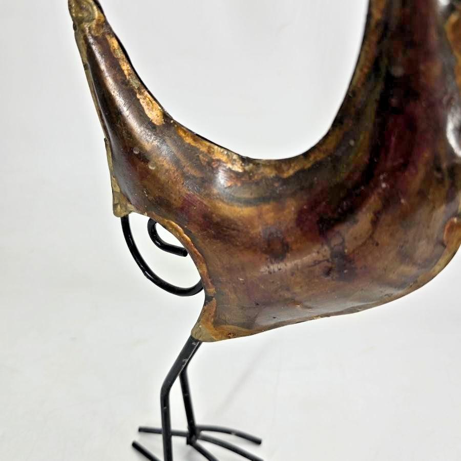 Handmade Abstract Metal Bird Sculpture Statue Brown 14&Prime; In Folk Whimsical Art