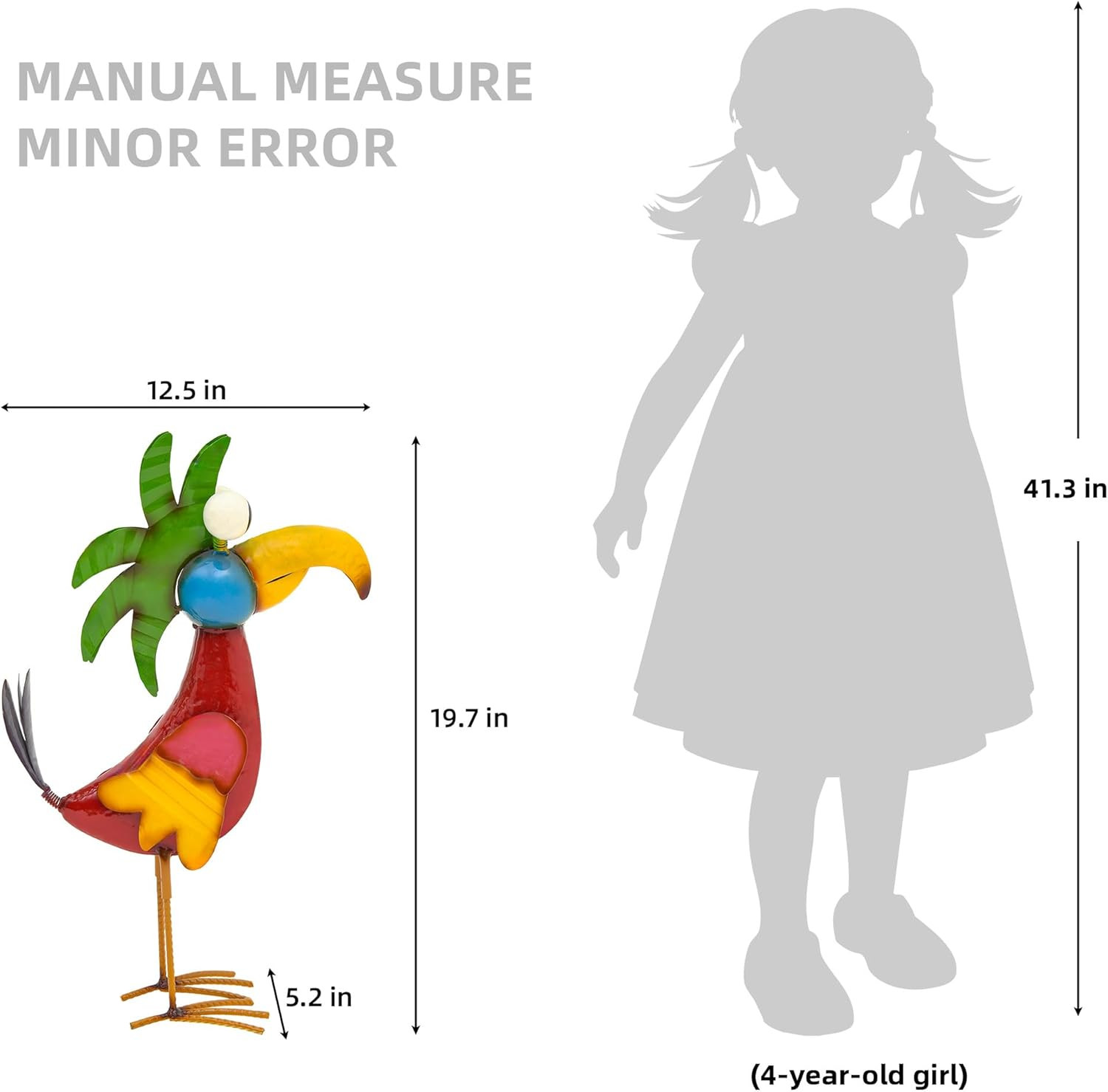 19.7&Prime; Unique Cartoon Tiki Bird Decor, Handcrafted Large Parrot Sculpture with Gr