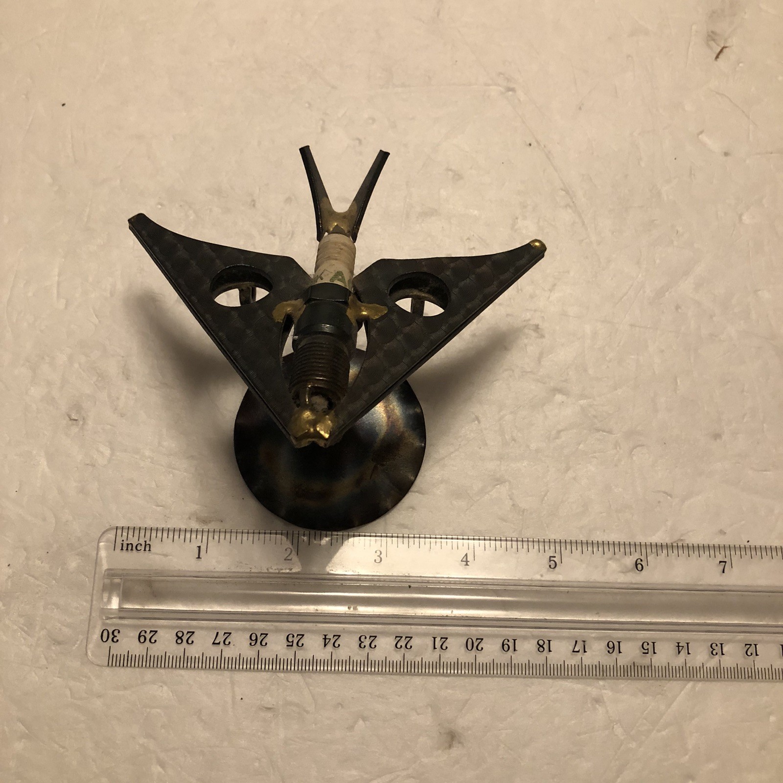 Metal Stealth Sculpture Airplane Spark Plug Industrial Scrap Art Steampunk
