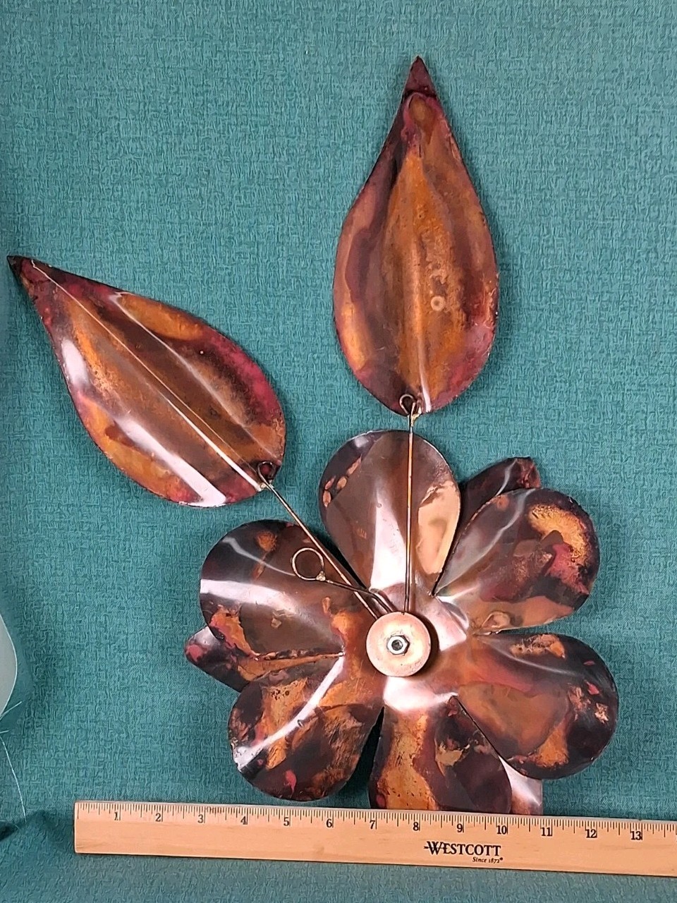Vintage MCM Heavy Copper & Brass Wall Art Sculpture Flowers and Leaves 18&Prime;