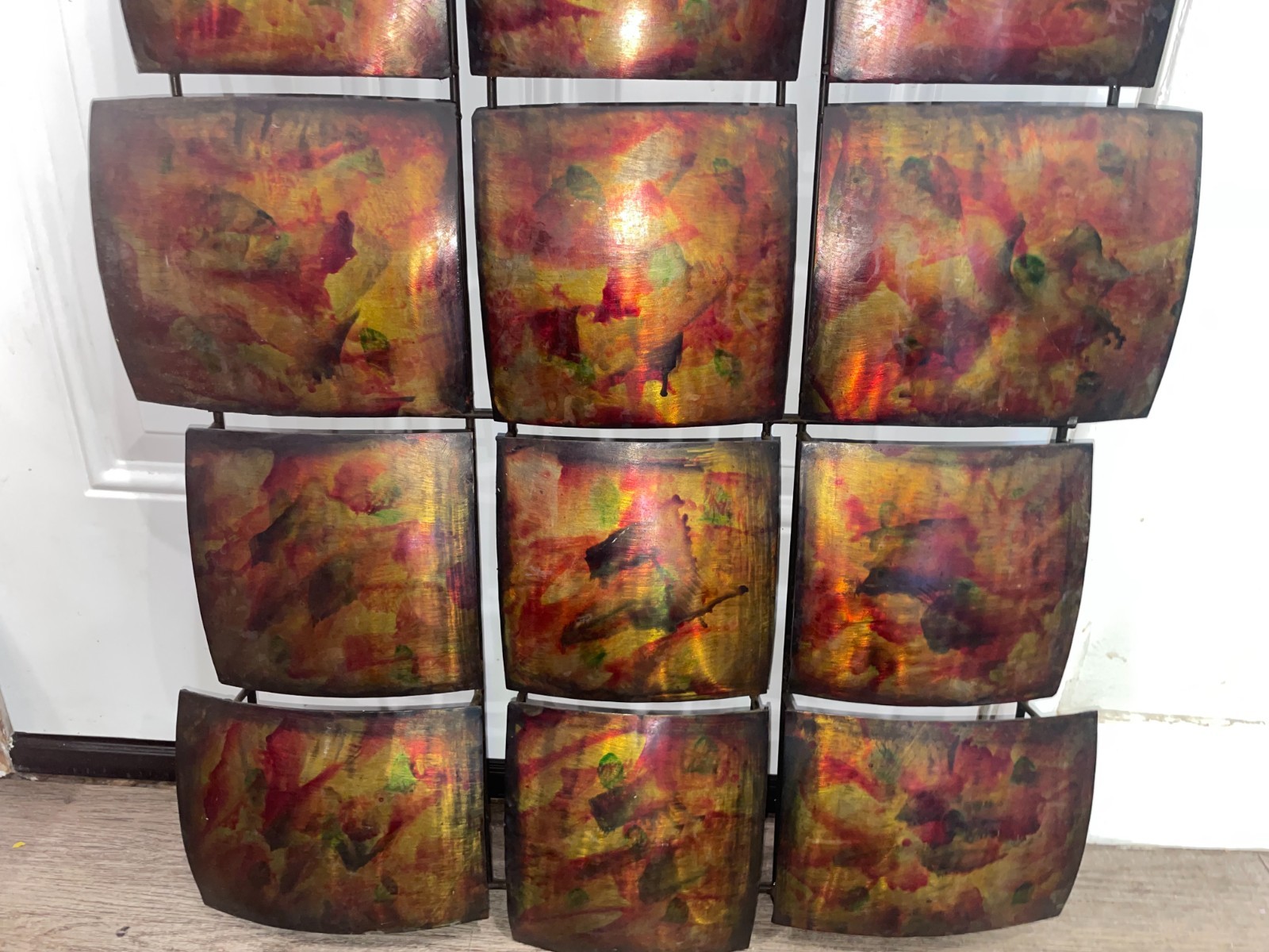 VINTAGE PIER 1 METAL TIN ABSTRACT WALL ART 12 PANEL