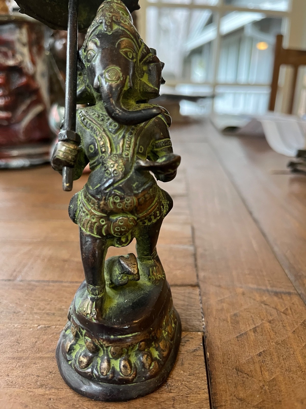 Ganesh Walking Bronze Sculpture Hindu Folkcraft Elephant Headed Protector Diety