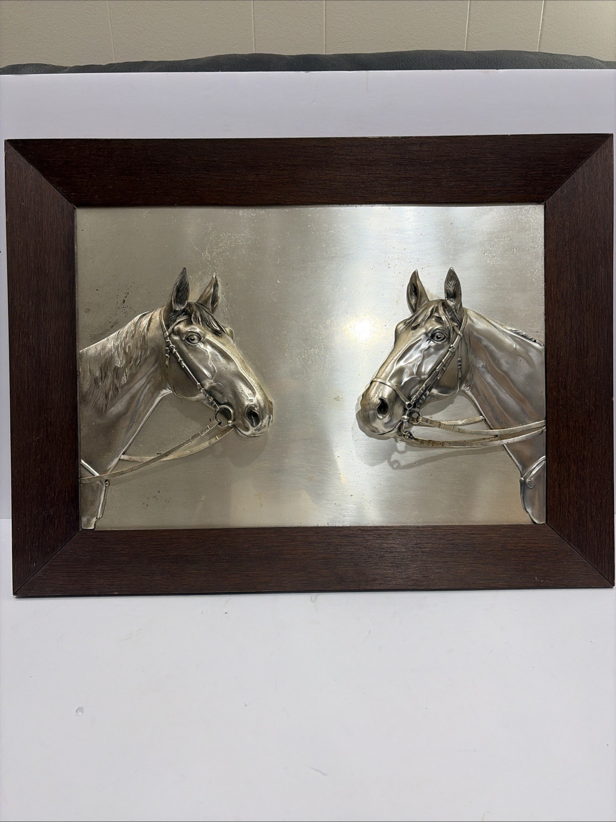 Rare! Vintage 3d Cast Metal Equestrian Horses Head Sculpture Wall Hanging
