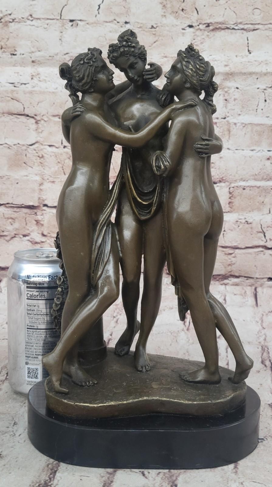 SIGNED: A.CANOVA. Bronze Sculpture 3 girls THE 3 GRACES BRONZE STATUE NUDE SALE