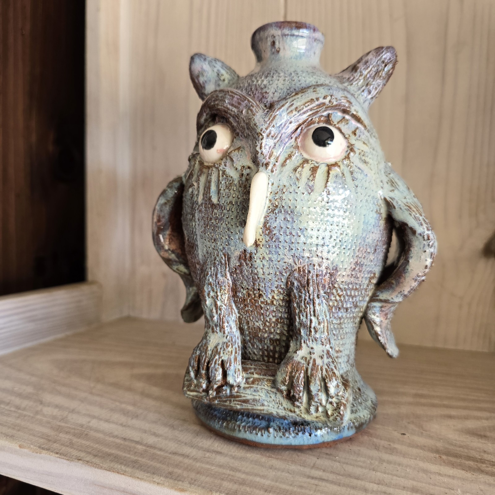Handmade Owl Jug | Folk Art Pottery Billy Joe Craven | 8.5&Prime; x 6&Prime;
