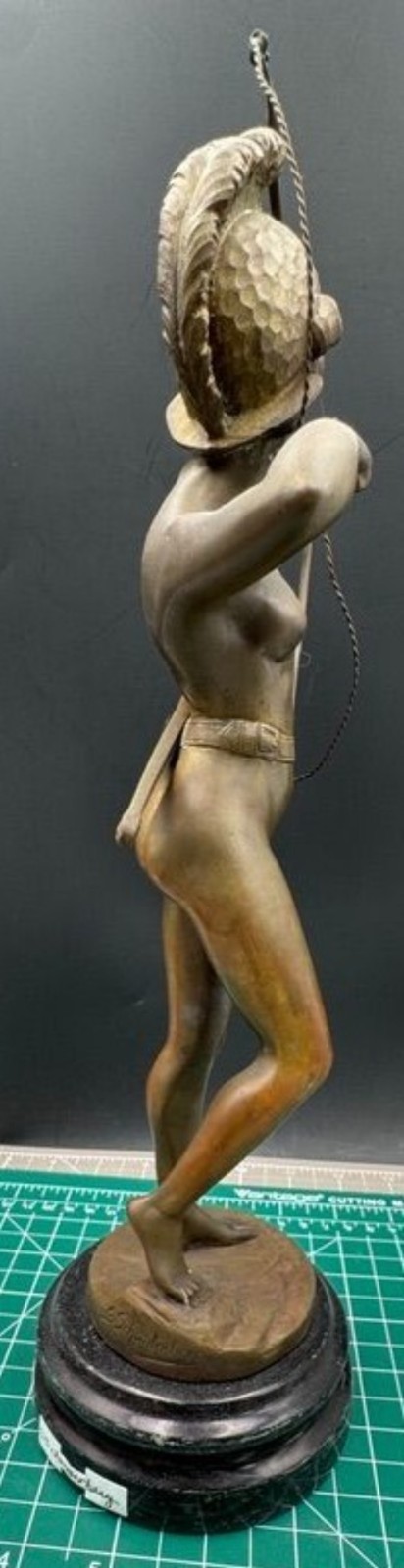 Vintage Bronze Sculpture Diana Huntress Spiro Schwatenberg Signed Figural Bow