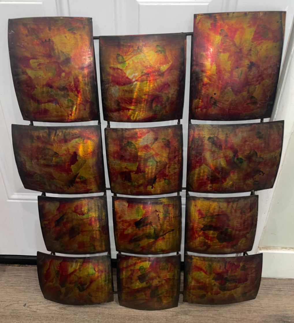 VINTAGE PIER 1 METAL TIN ABSTRACT WALL ART 12 PANEL