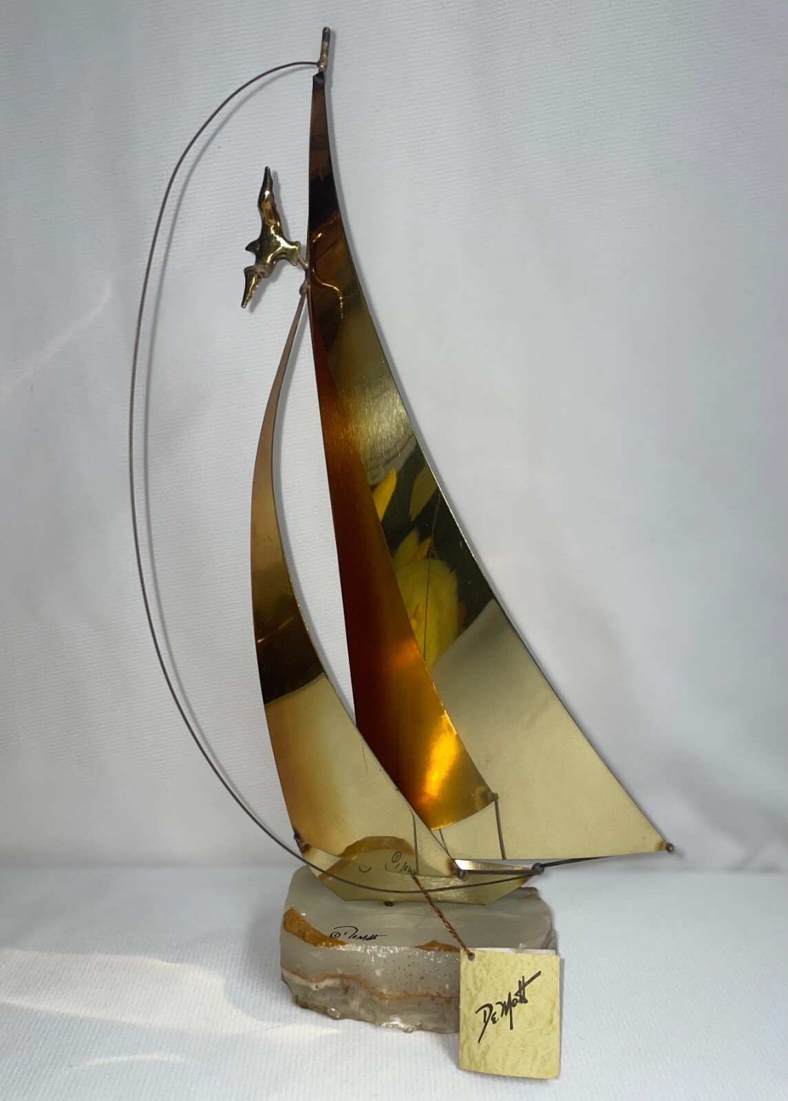 De Mott Sail Boat W/ Seagull On Onyx Base 16 Inches High