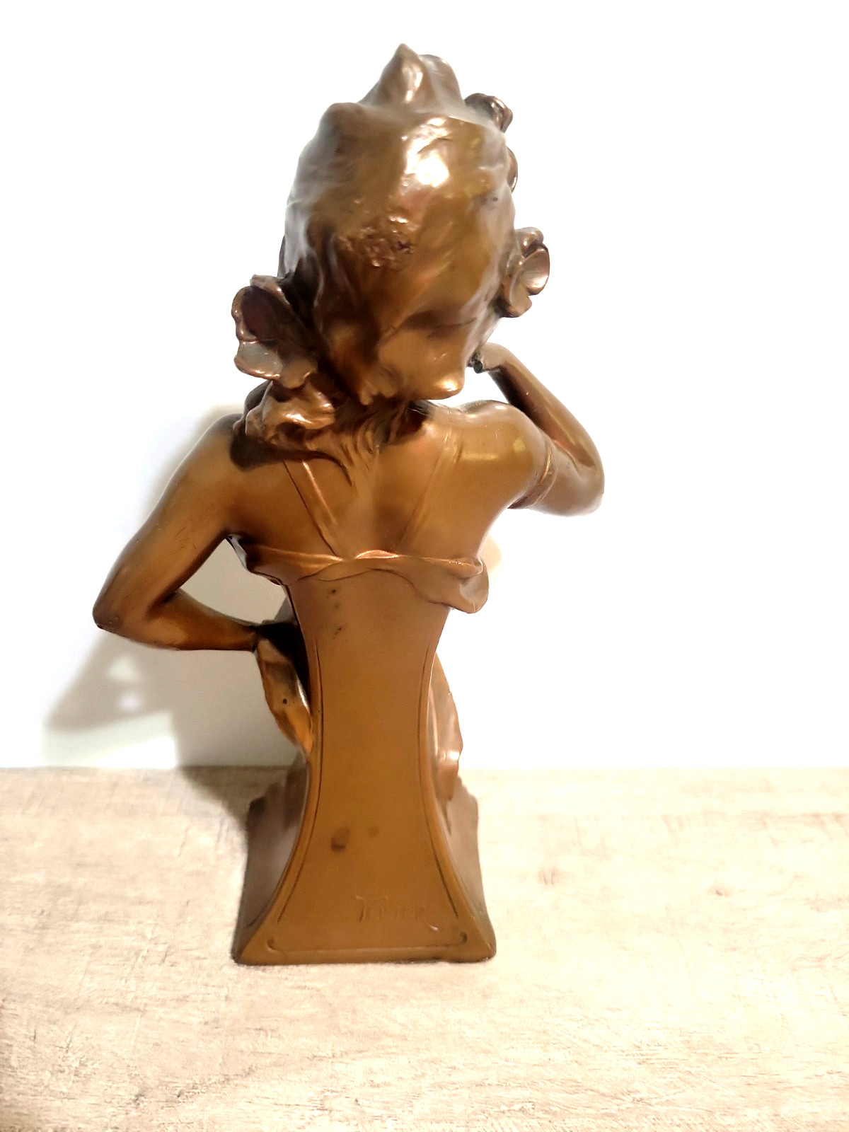 Rare Antique Early 1900s Inscribed Pellier Bronze Maiden Woman with Draped Cloth