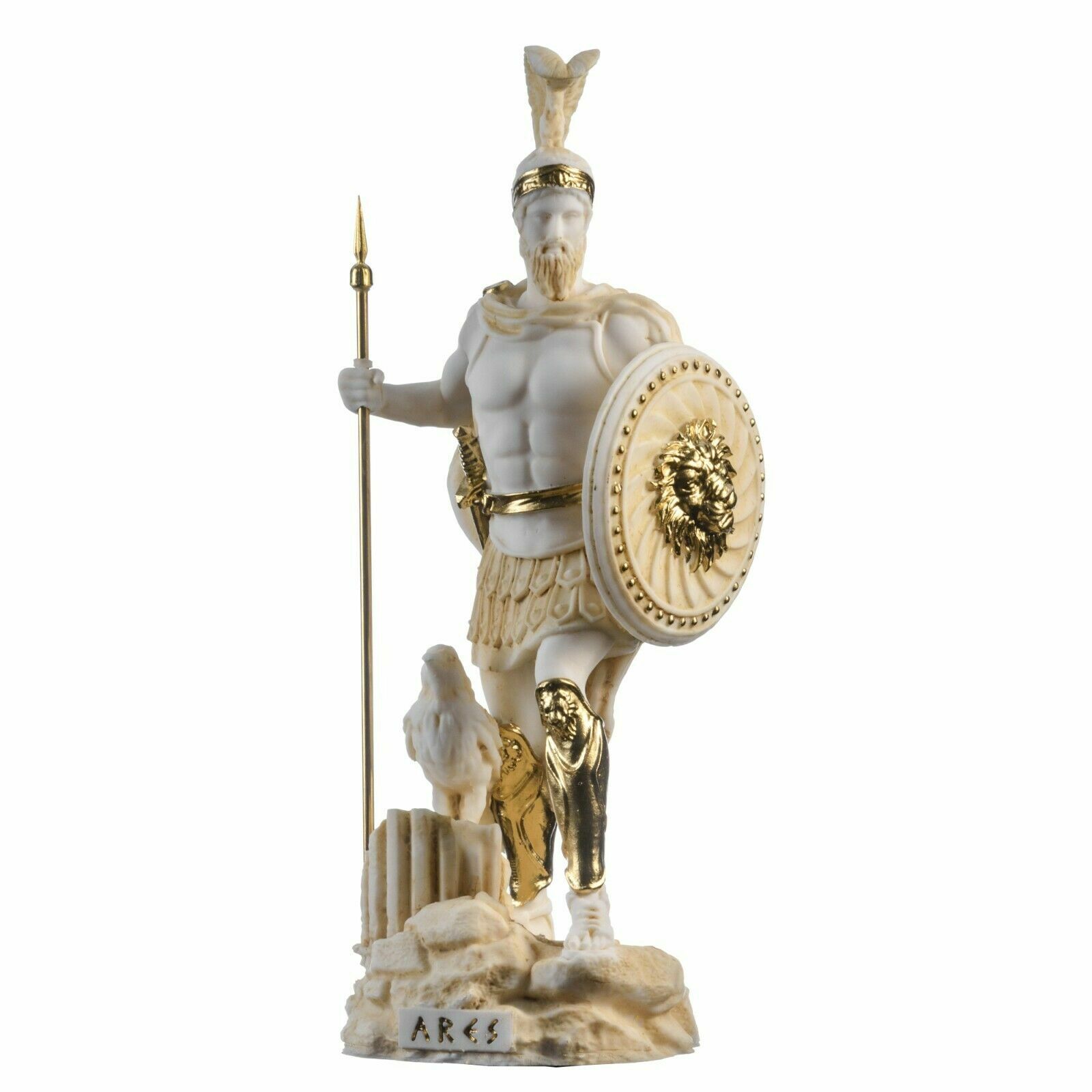 Ares Mars God of War Zeus Son Roman Statue Alabaster Gold Tone 9.84&Prime;