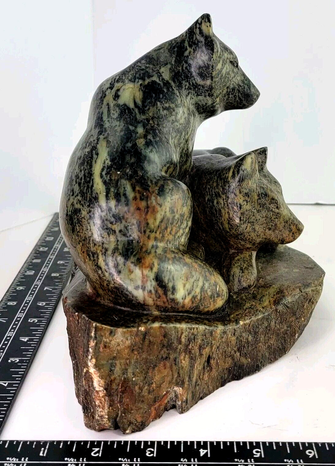 Mary Annis Inuit Eskimo Stone Carving Statue Wolf Wolves Fox Anchorage Alaska