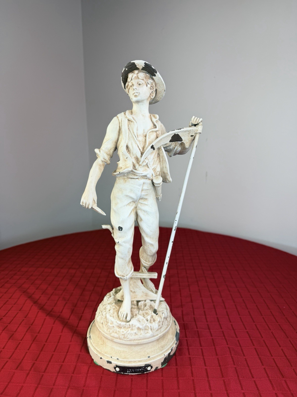 Antique 15.5” Victor Rousseau « Laboureur » Signed French Spelter Statue Laborer