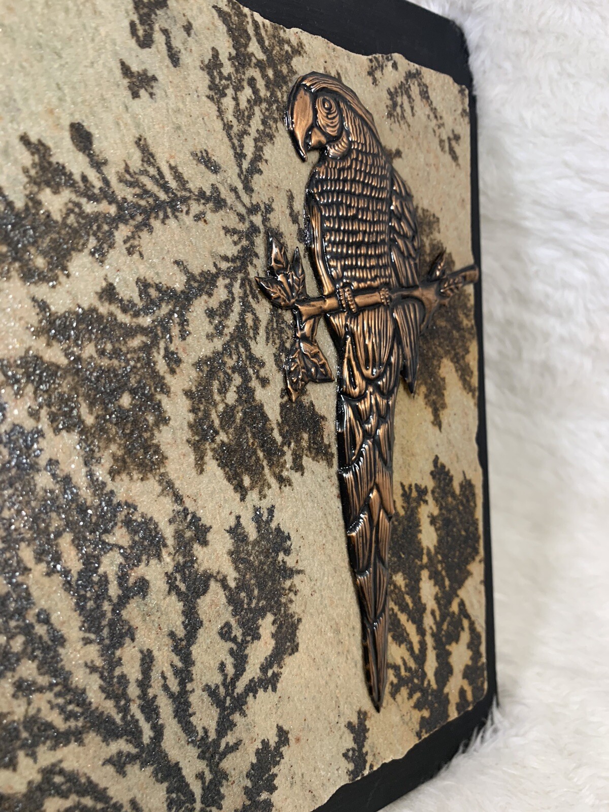 JOHANNES WILHELMUS VAN DARTELEN Copper Parrot Brazil on fossilized stone art Vtg