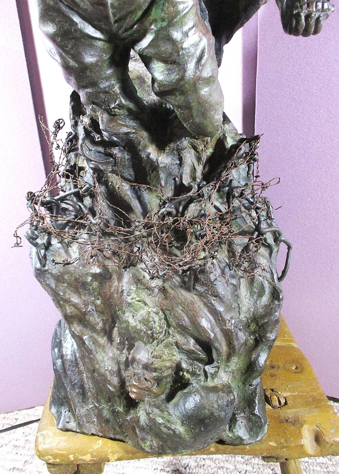 EDGARDO SIMONE 27&Prime; BRONZE CA 1919, SOLDIER W/OLIVE LEAVES & GRENADE, EXPLOSION,