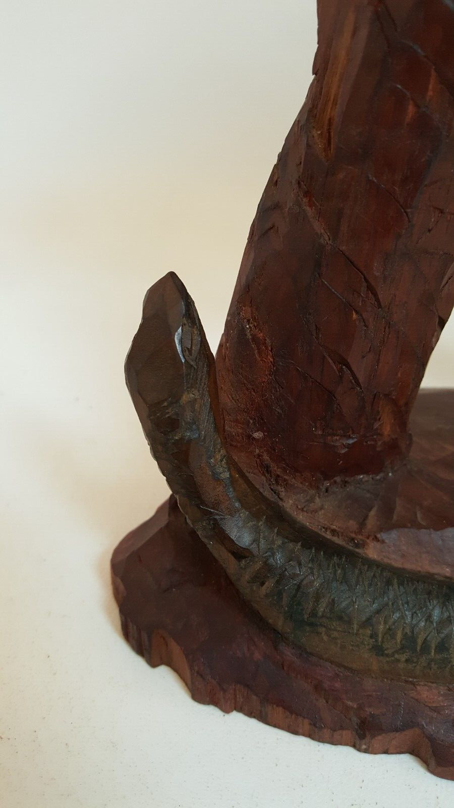Vintage handcarved wood one piece black panther and snake sculpture signed