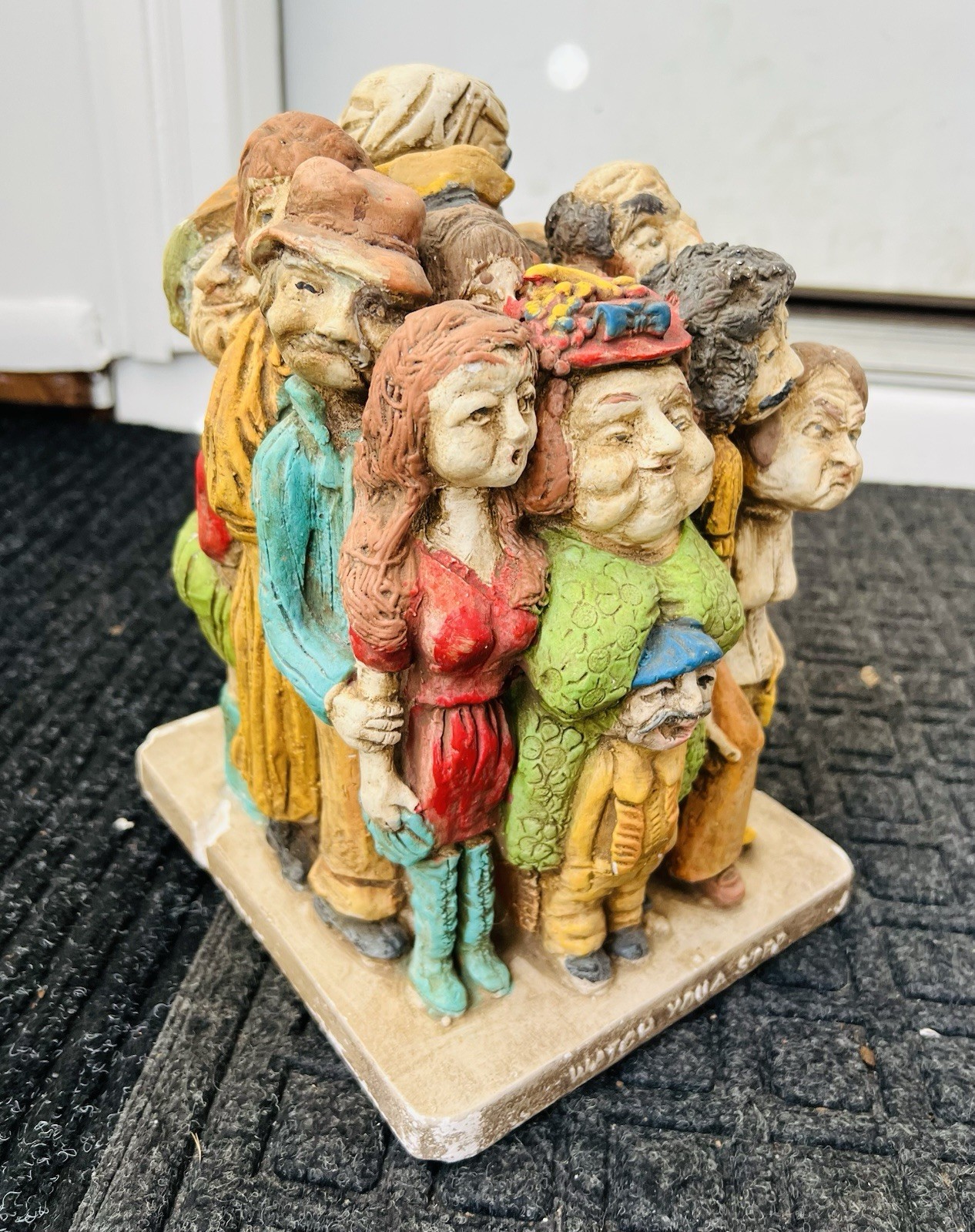 Vintage Almazetta Casey Style Sculpture Plaster Elevator People Crowd RARE