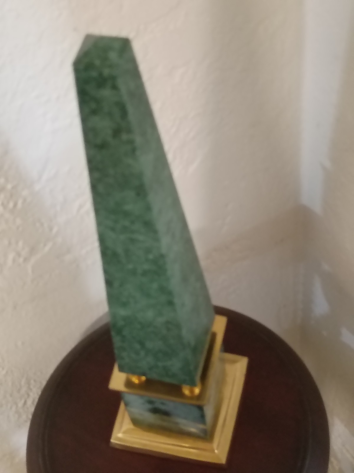 Vintage Green Marble Brass Obelisk Sculpture 15.5”