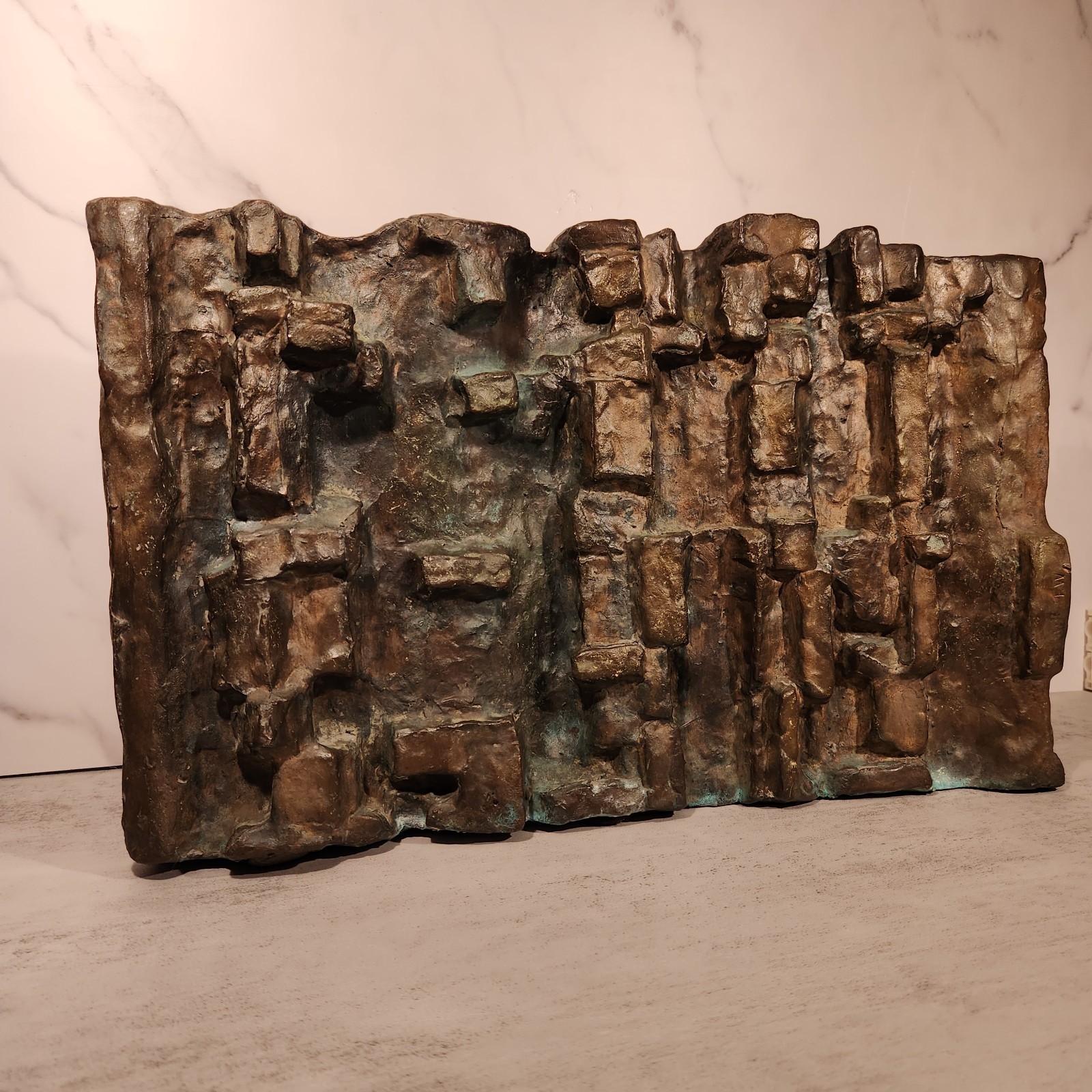 Frederick Weinberg Brutalist Bas Relief Bronze Table/Wall Scultpure C1950