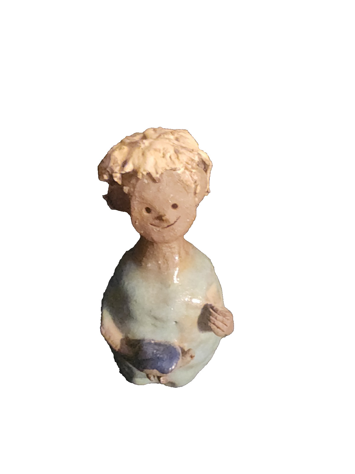 “WEED PEOPLE” Pottery figurine Audrey Nelson 1970’s Studio Handmade Boy Turtle