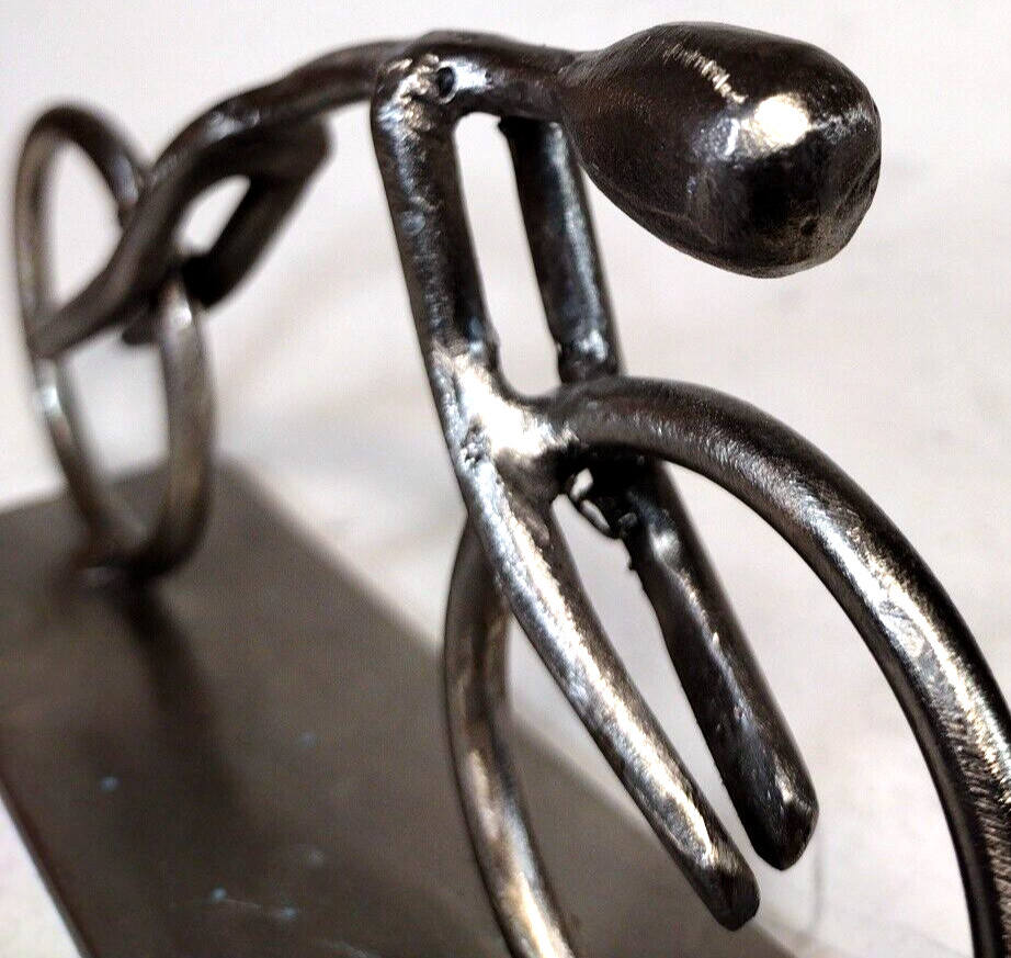 Handcrafted Cyclist Welded Steel Sculpture Modern Art « One With » Artist Signed