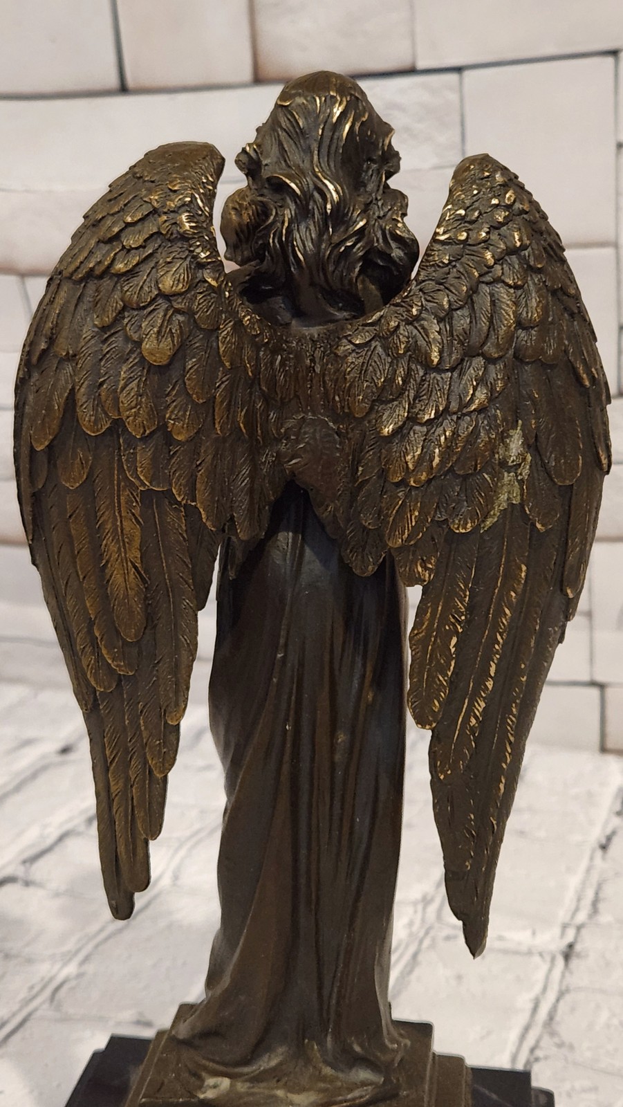 Signed A. Moreau Bronze Protective Angel with Child Sculpture Fine Art Piece