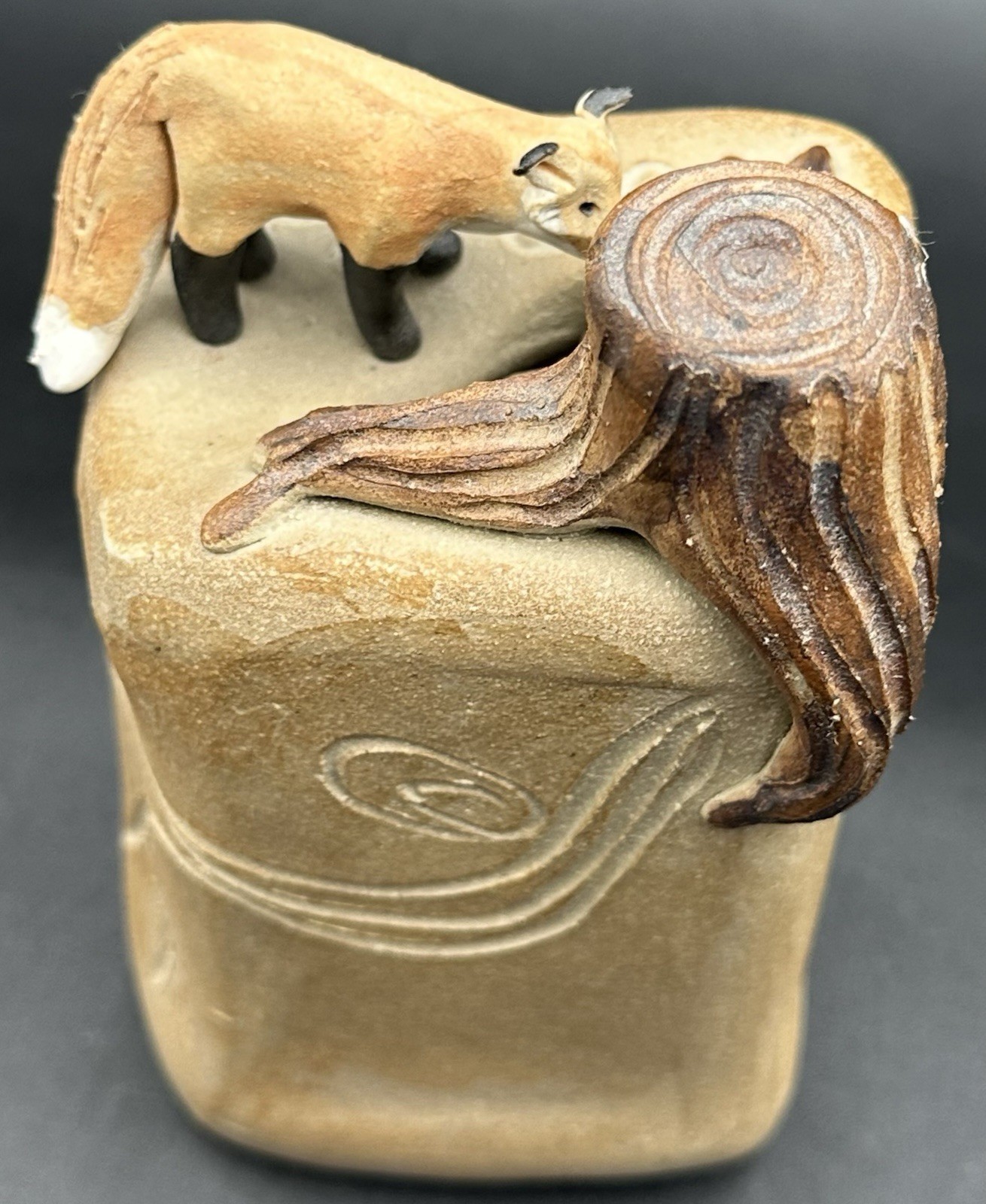 Dan and Lee Ross Studio Pottery Sculpture Fox Den Burrow Tree Stump MN Artists