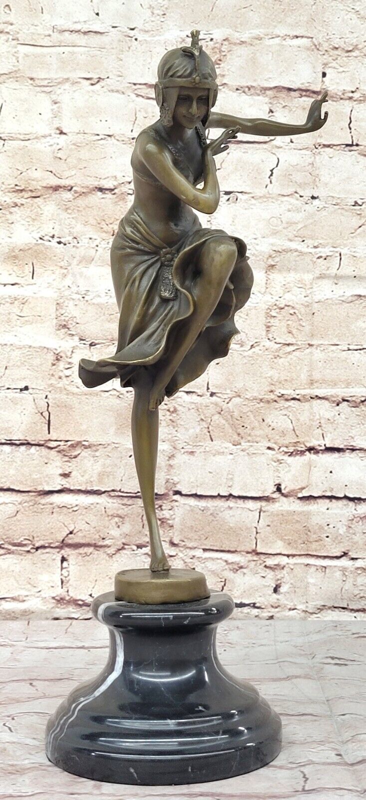 Signed Patina Tall Chiparus Lady FLAPPER 1920 1930 Bronze Sculpture Marble Base
