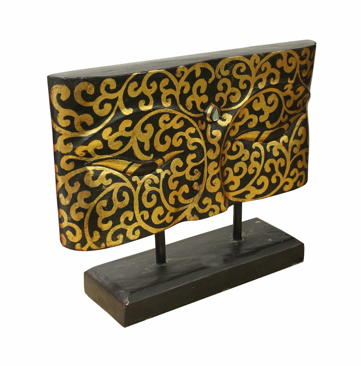 Master Wood Carved Gold Color Buddha&rsquo;s Eye Of Wisdom Art Panel On Stand n273