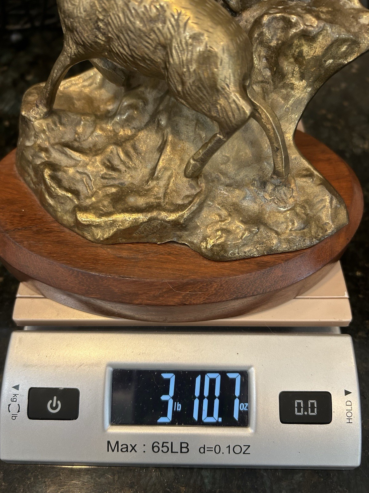 Vtg MCM Brass Bighorn Mountain Sheep Rams Statue Figurine Wood Base India 70s