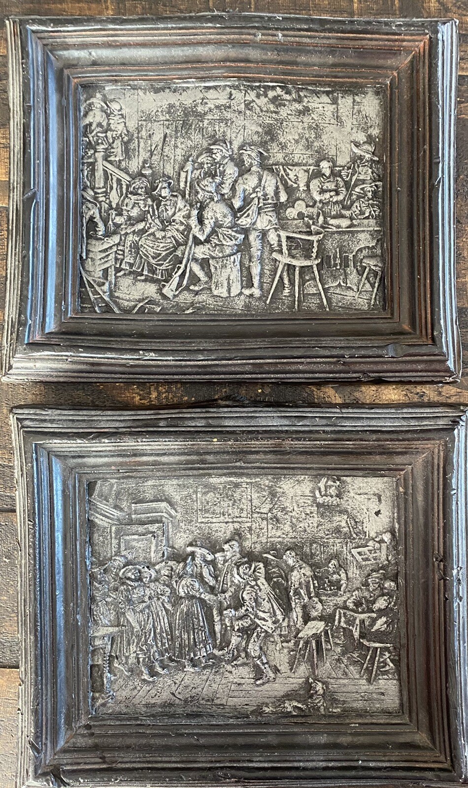 Lot of 2 19th Century Wax Bas Relief Sculpture Picture Plaques with Wax Frames