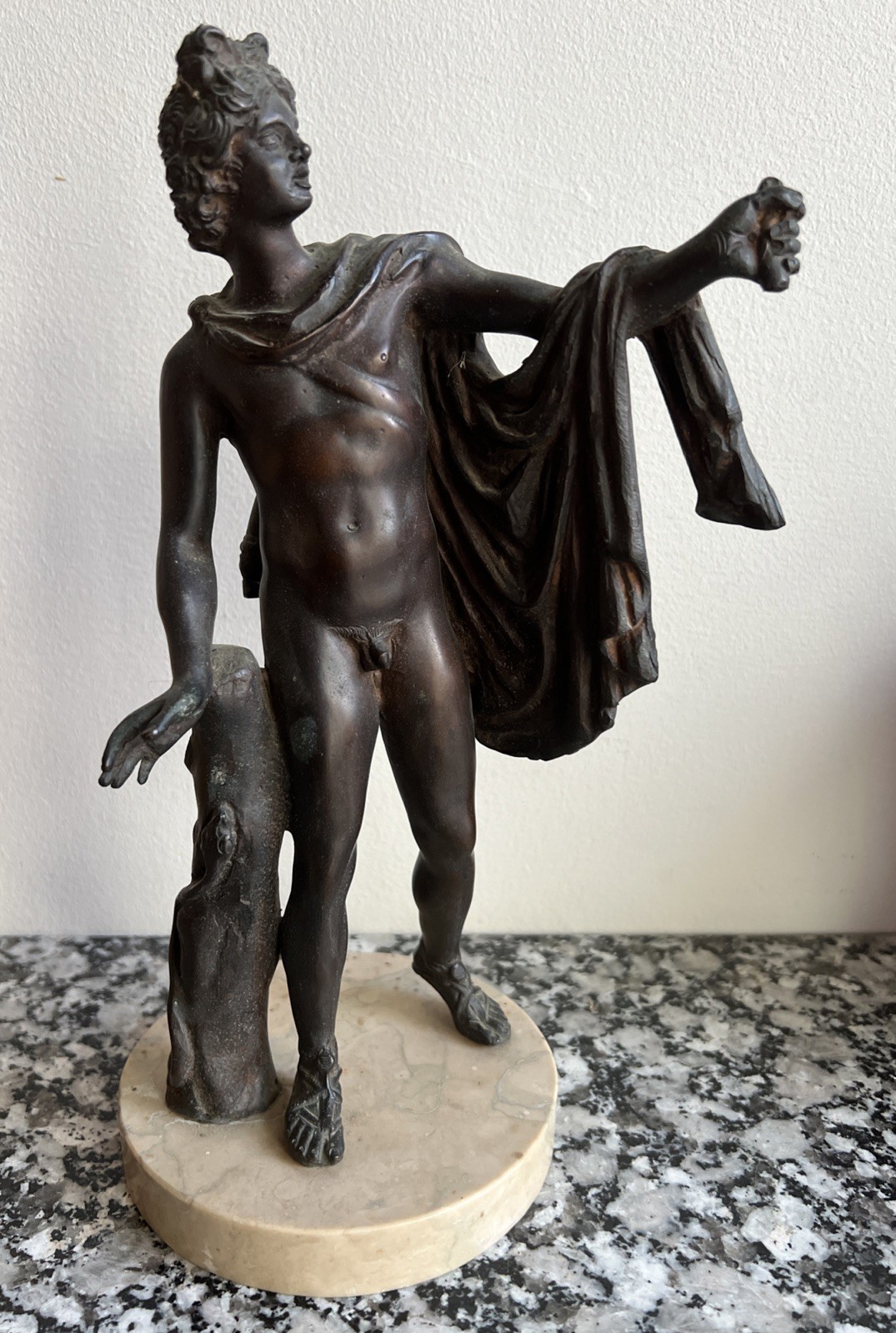 Grand Tour Gi. Mar Bronze Sculpture Marble Base Roman/Greek Apollo Belvedere