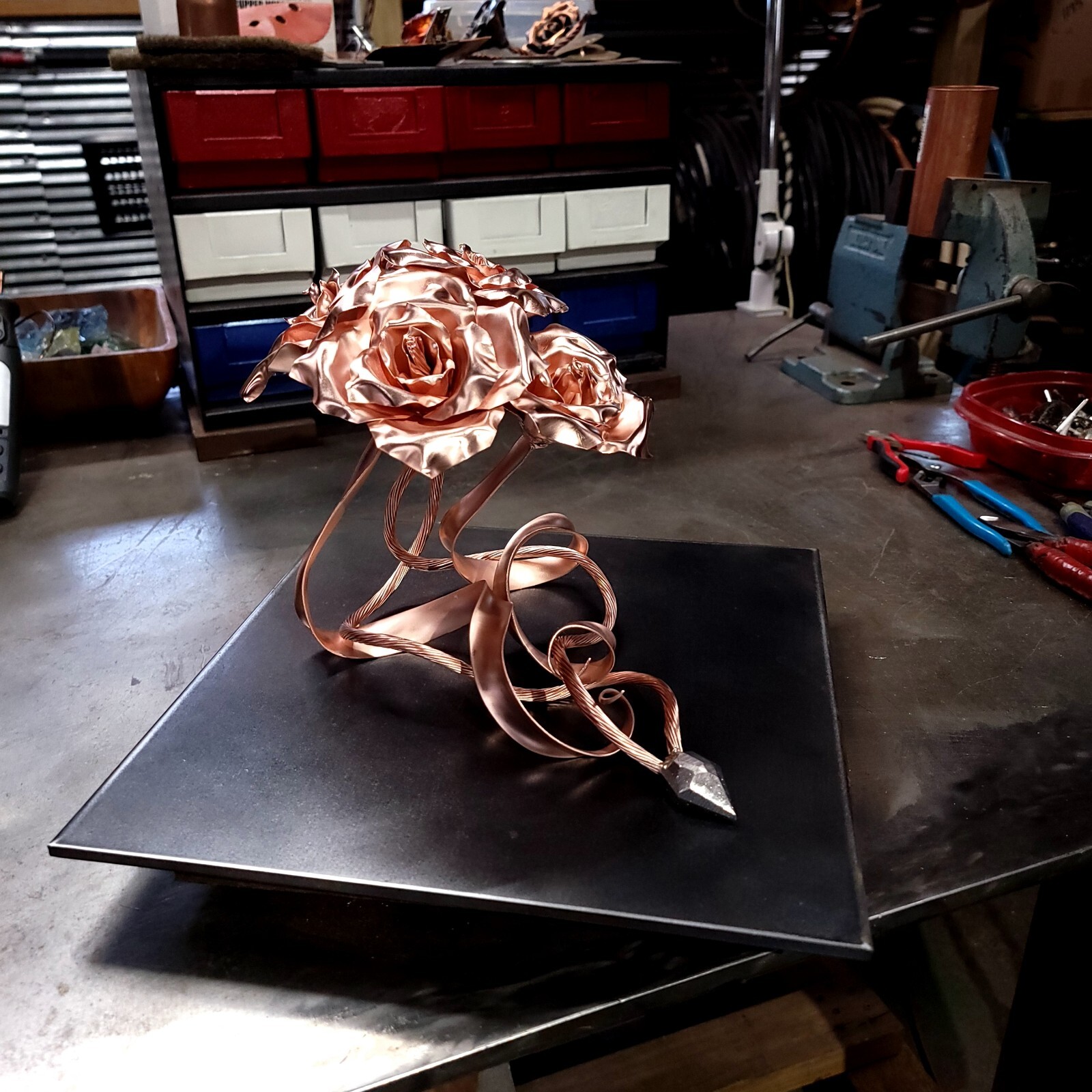 Copper Roses « Family » Bouquet Art Sculpture Anniversary Valentines Mothers Day
