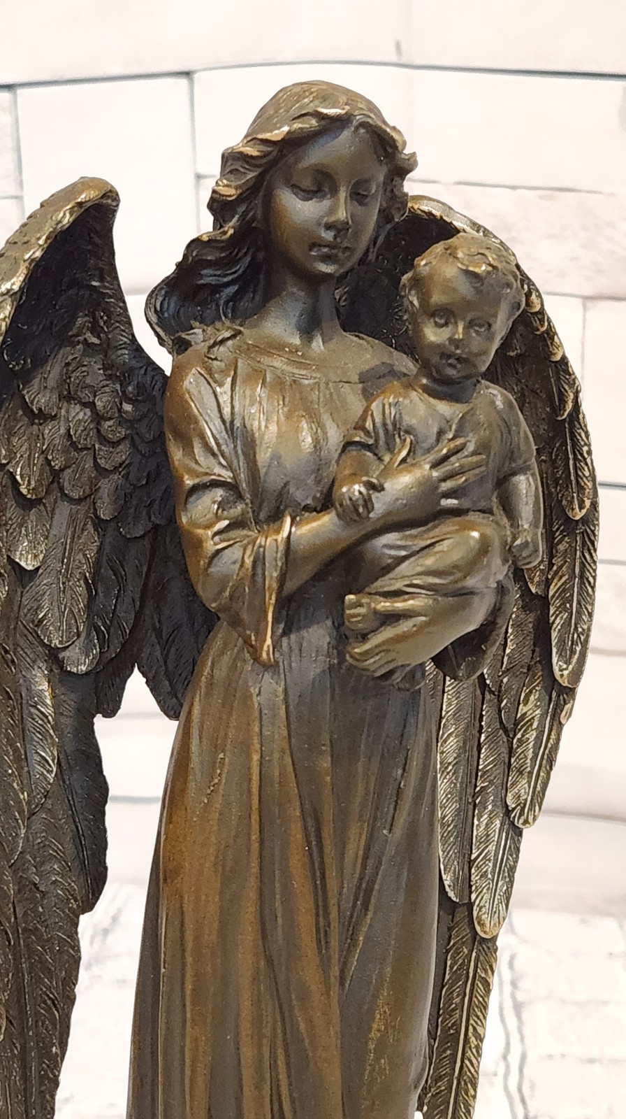 Signed A. Moreau Bronze Protective Angel with Child Sculpture Fine Art Piece