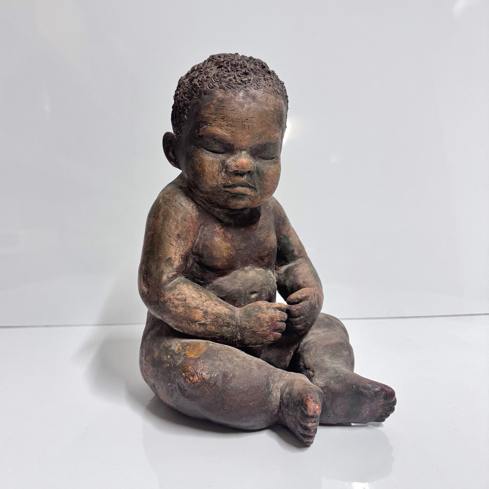 Rare Antique 9.6” Handmade Pottery Baby 6.25lb Vintage Sculpture 1958 Signed