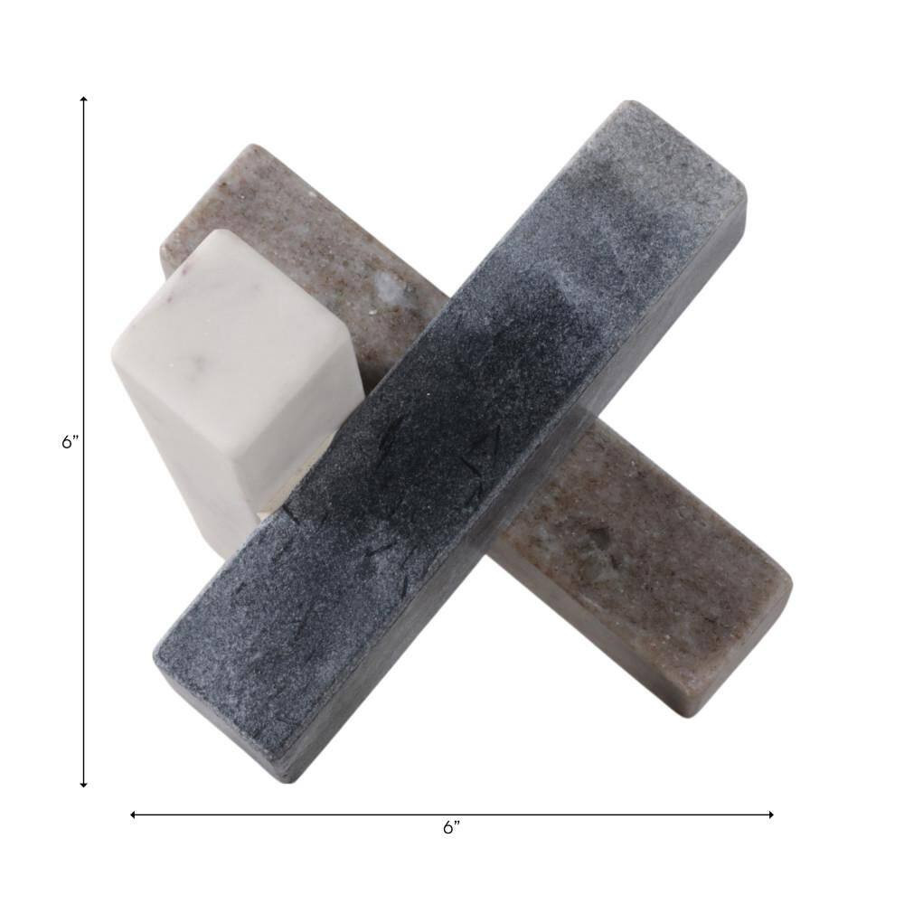 White/Black 6 In. X 6 In. Marble Modern Jack Sculpture