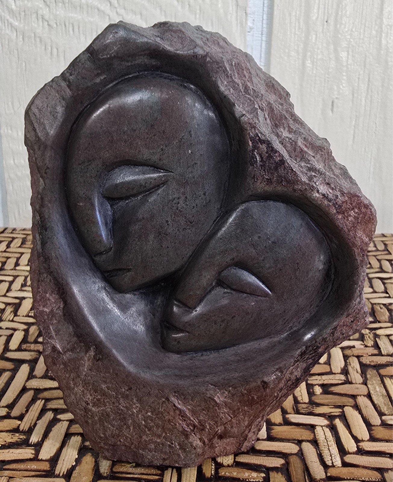 Carved Brown Shona Small Stone Sculpture Mother & Child