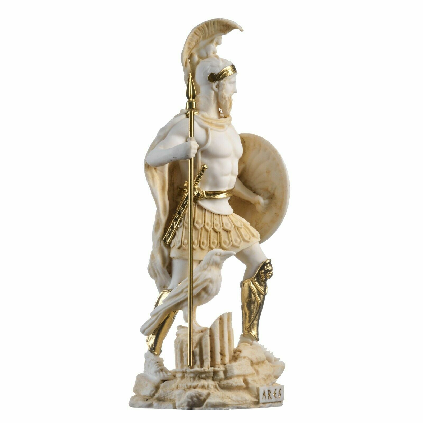Ares Mars God of War Zeus Son Roman Statue Alabaster Gold Tone 9.84&Prime;