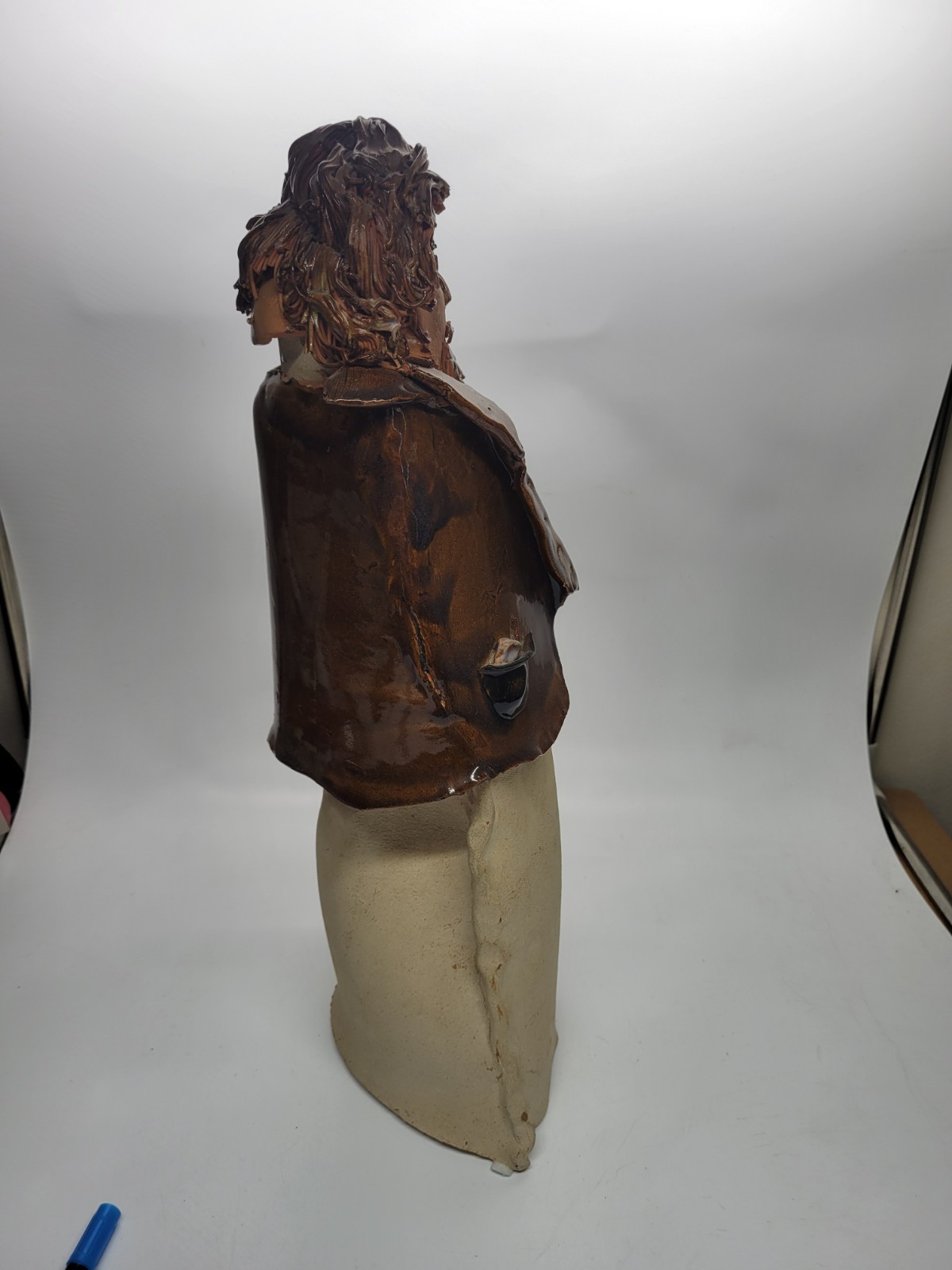 Vintage Studio Pottery Bust Sculpture Bearded Man Folk Art 18”