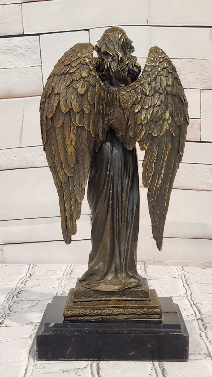 Signed A. Moreau Bronze Protective Angel with Child Sculpture Fine Art Piece