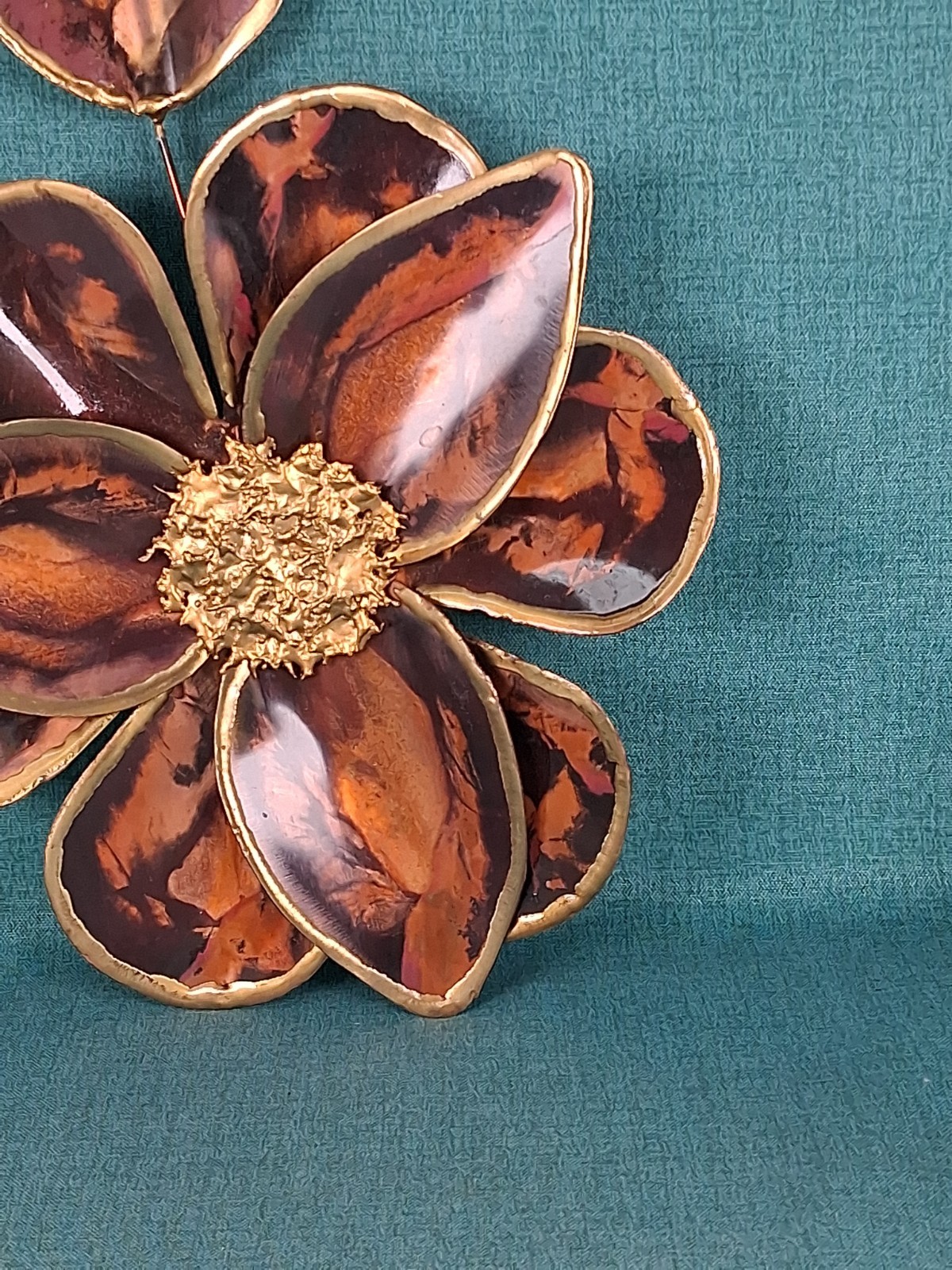 Vintage MCM Heavy Copper & Brass Wall Art Sculpture Flowers and Leaves 18&Prime;
