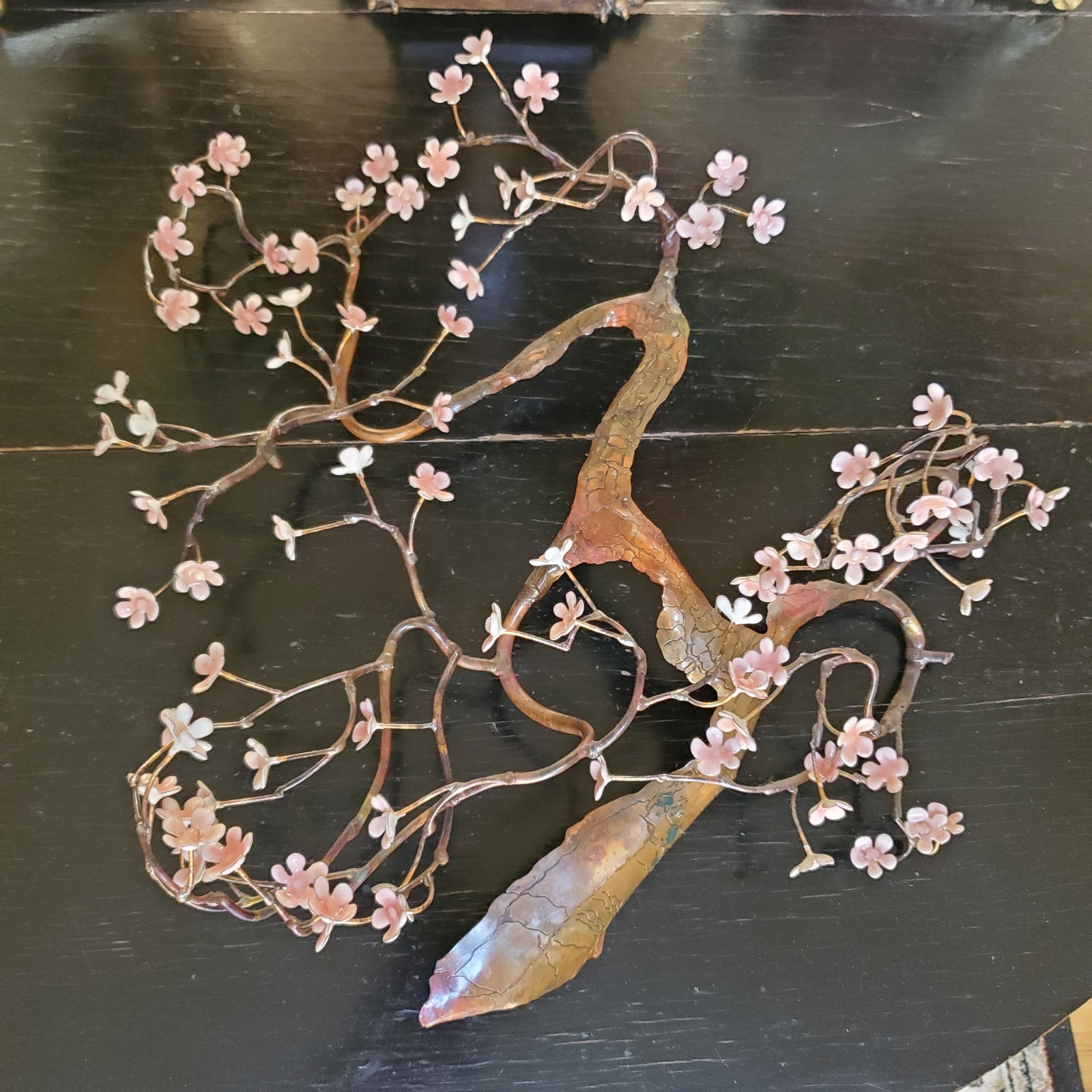 Bovano of Cheshire Blooming Bonsai Metal Tree Sculpture Pink White Flowers