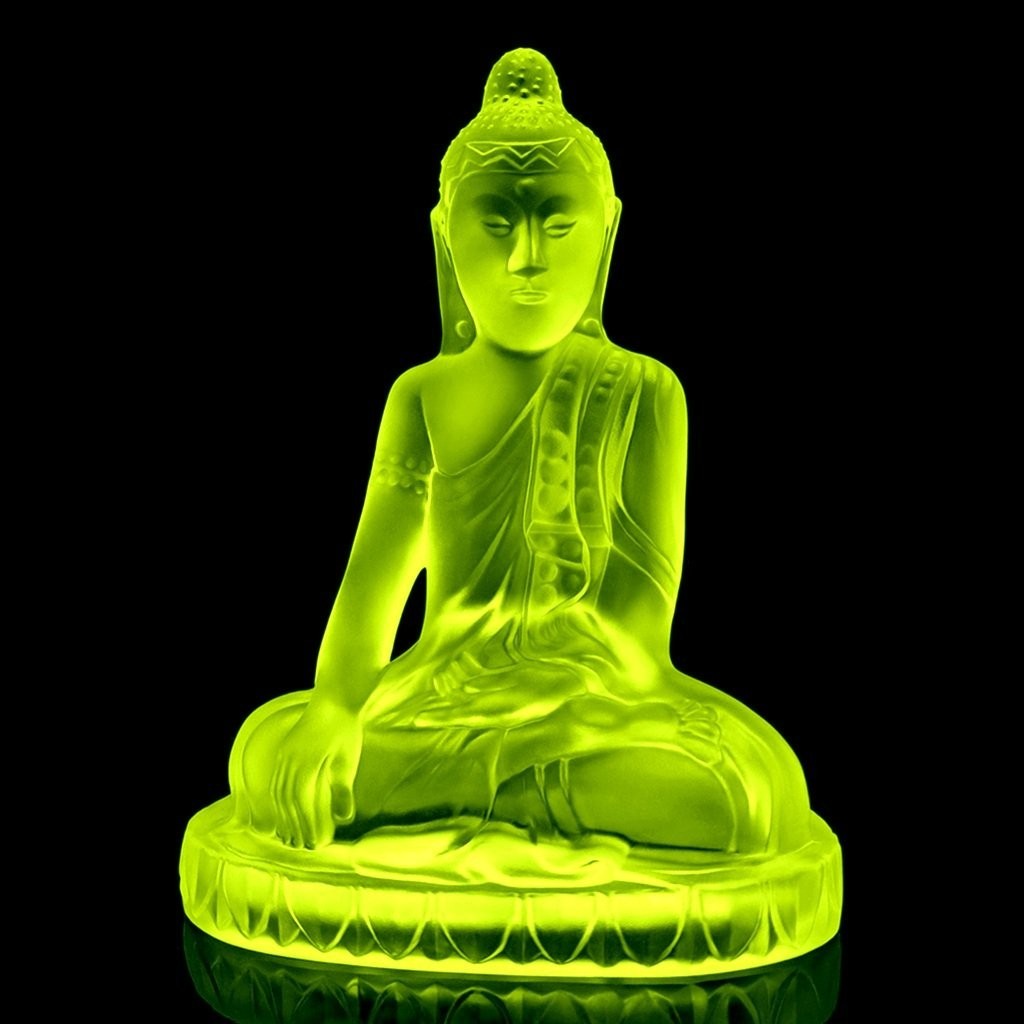 Art Deco Uranium Glass Large Statue &lsquo; Buddha &lsquo; Sculpture 1930&rsquo;s H.Hoffmann