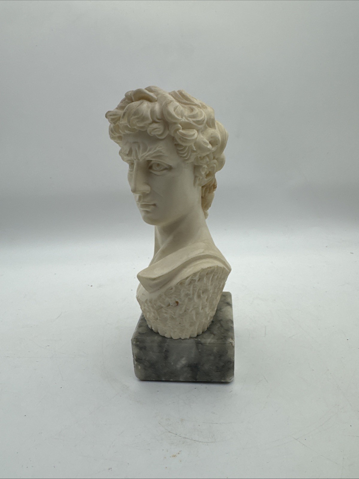 Vintage Michelangelo David Bust Carved Alabaster Marble Base 6,5