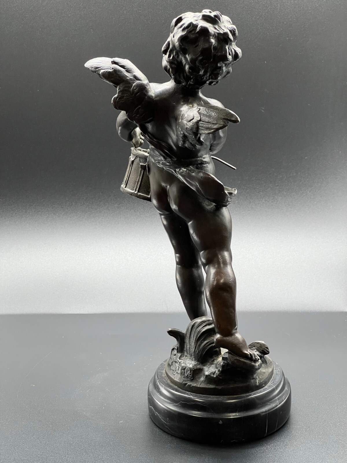 Antique French L & F Moreau Bronze Cupid On Marble Base