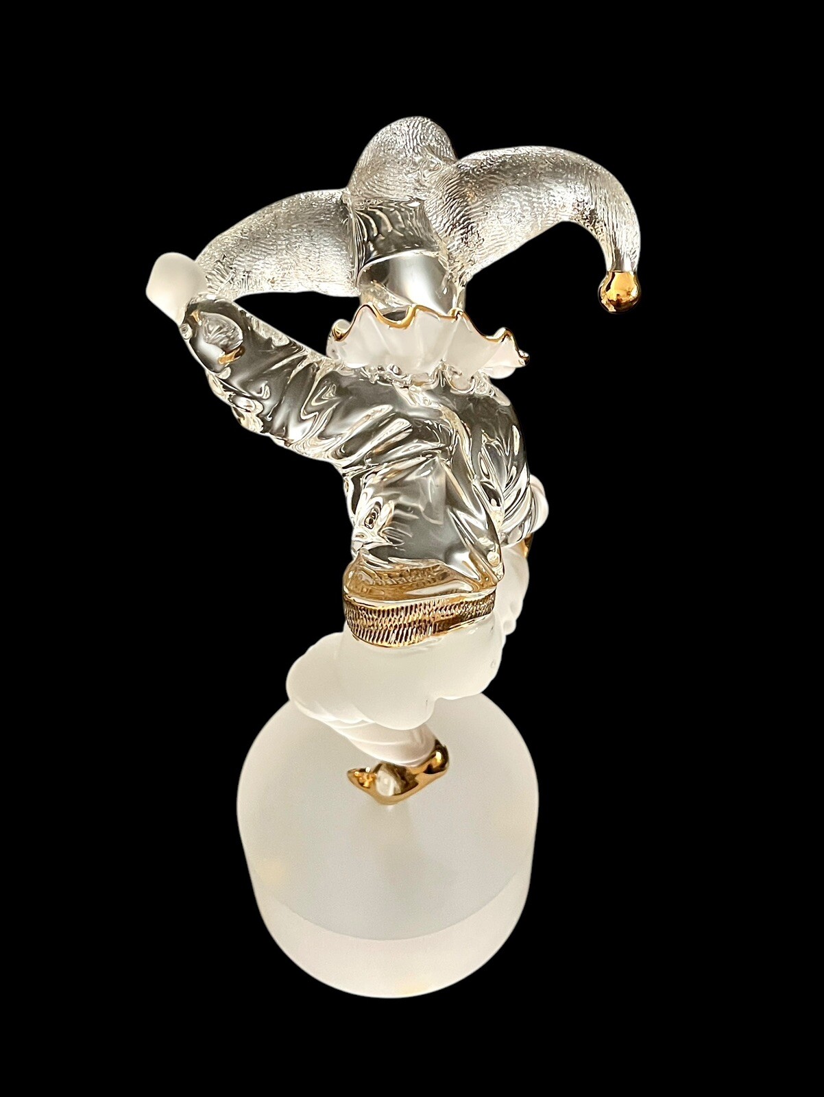 Rare Vintage James Lawrence Clear Frosted Glass Jester Sculpture w/Signed Base