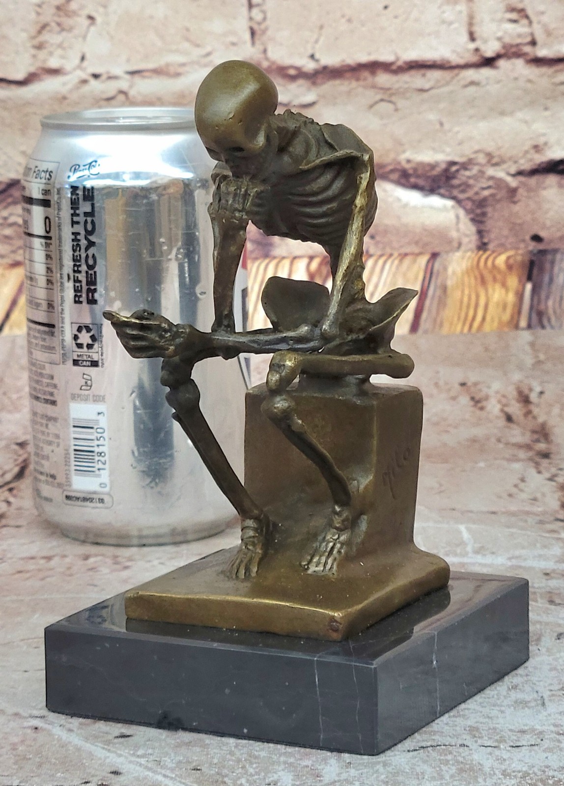 MODERN ART SOLID BRONZE « SKELETON THINKER » SIGNED MILO HOT CAST MARBLE FIGURI