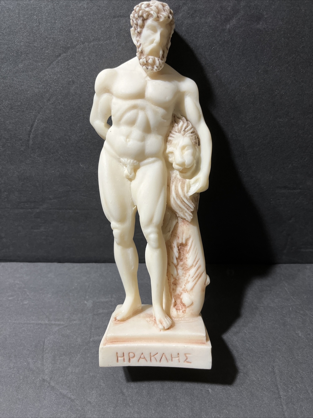 Hercules wrestling lion Handmade Greek Genuine Ifestos Alabaster Sculpture 8.5”