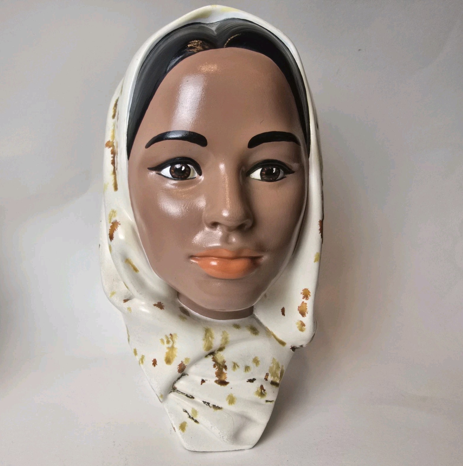 Vintage Indian Woman Ceramic Bust Sculpture 9&Prime; Mid Century MCM Figural Head 1960