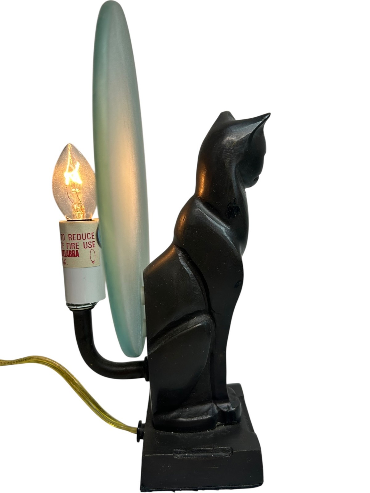 Art Deco Bronze Cat Moon Lamp Feline Sculpture Light Early Vintage 1920s