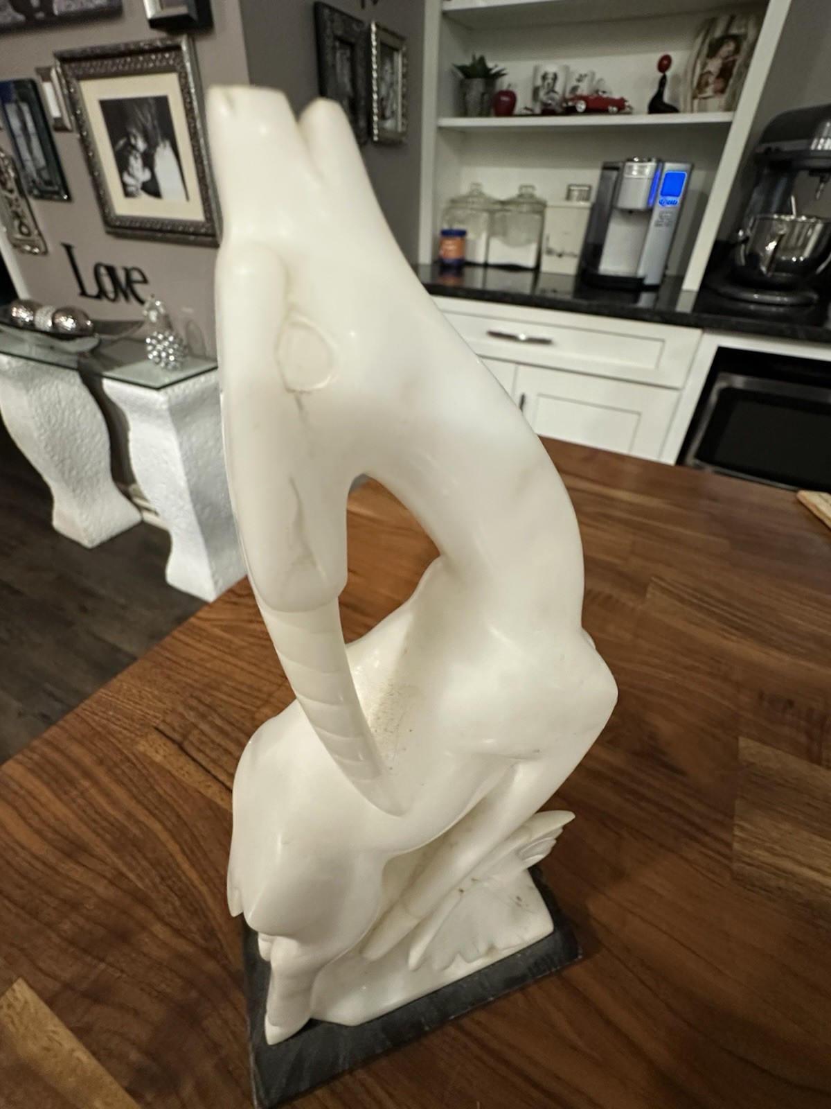 VTG 60’s Italian Carved Alabaster Gazelle On Marble Plynth